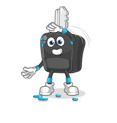 car key stretching character. cartoon mascot vector