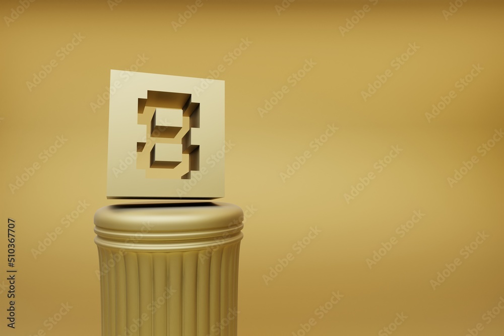Poster Beautiful abstract illustrations Golden Golden Pixel number 8 symbol icons on a golden column and wonderful background. 3d rendering illustration. Background pattern for design.