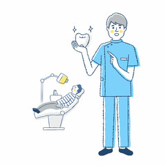 歯科衛生士と診察台に座る患者