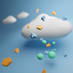 3D Digital technology background. 3d Cloud online app with data transferring service concept. 3D Render illustration.