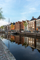 Fototapeta premium Ships along Hoge der A in Groningen (The Netherlands) - a hanseatic city famed for its trade.