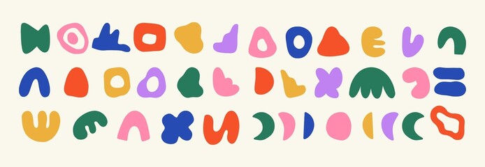 Set of different abstract shapes. Hand drawn doodles. Modern fashion illustration. Flat design, cartoon drawing, vector.