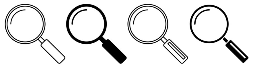 A set of Magnifying Glass Icons. Search Symbol. Editable Stroke. Flat and Line. Stock Vector