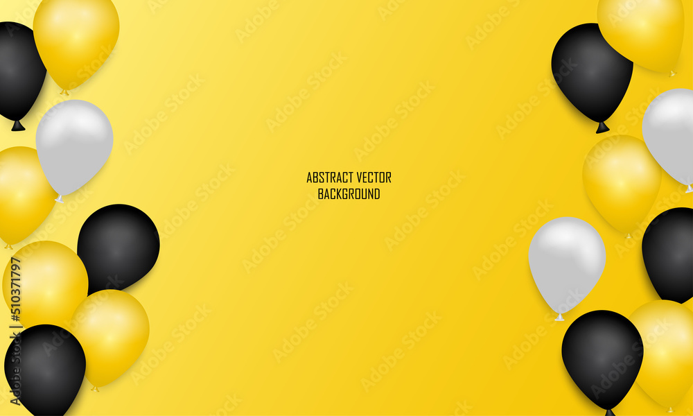 Wall mural gradient yellow background with realistic balloon vector. elegant happy birthday background vector