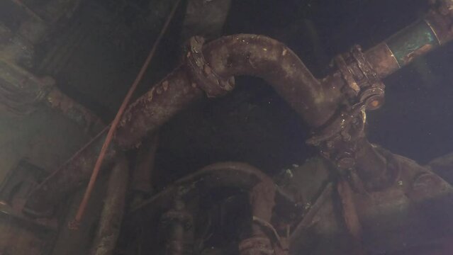 Scuba Divers Swims On The Shipwreck Swedish Ferry Zenobia. Wreck Diving in Larnaca, Cyprus.