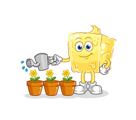 butter watering the flowers mascot. cartoon vector