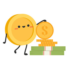 Coin character design. Coin cartoon vector.