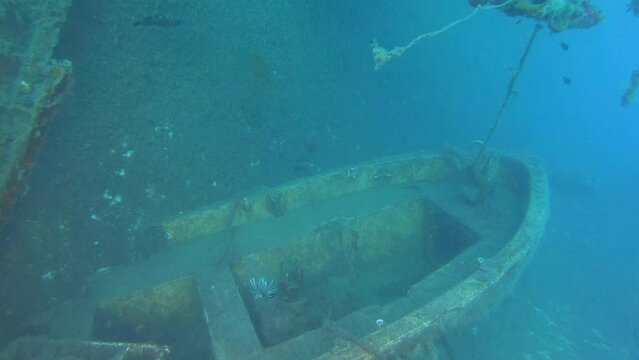 Scuba Divers Swims On The Shipwreck Swedish Ferry Zenobia. Wreck Diving in Larnaca, Cyprus.