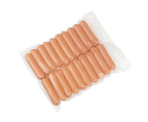 Pack of many sausages isolated on white background.	