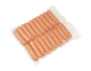 Big pack of many sausages isolated on white background.
