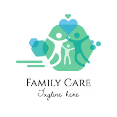Family care and crowd based logo vector illustration with dummy text on white background.