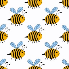 Kids seamless bee pattern for fabrics and packaging and gifts and cards and linens and wrapping paper