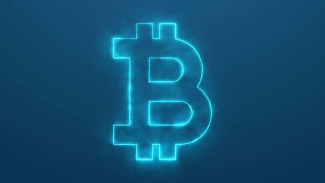 Bitcoin Symbol blue lighting, smoke Animation Seamless Cryptocurrency market concept Animation 4k footage.