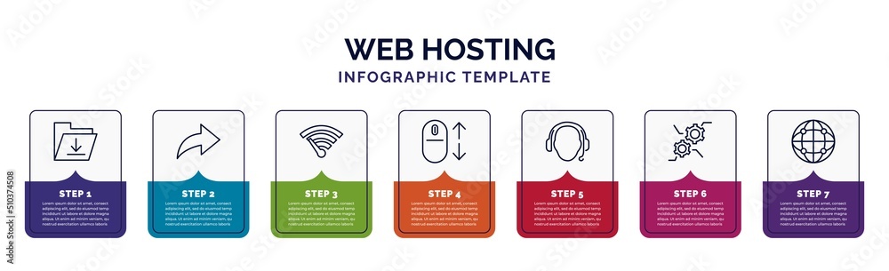 Poster infographic template with icons and 7 options or steps. infographic for web hosting concept. include