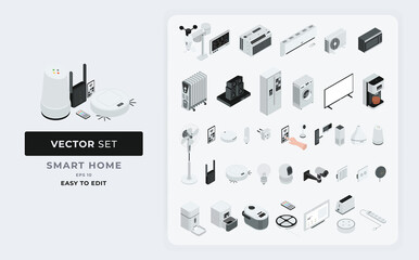 Smart home isometric set elements. vector house control system and advanced equipment. Color Editable Eps 10.