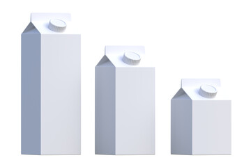 Milk carton packs on a white background. Dairy products concept. Mockup template. 3d rendering 3d illustration