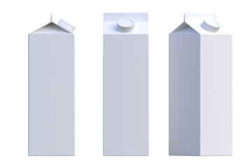 Milk carton packs on a white background. Dairy products concept. Mockup template. 3d rendering 3d illustration