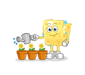 sponge watering the flowers mascot. cartoon vector