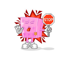 mattress holding stop sign. cartoon mascot vector