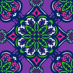 Seamless pattern flower with mandala, vintage decorative elements, vintage decorative elements illustration, Ethnic mandala with colorful tribal ornaments