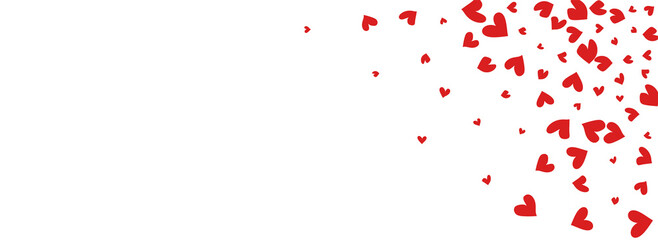 Red Hearts Vector Panoramic White Backgound.
