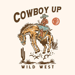 cowboy illustration rodeo vintage wild desert design skull - obrazy, fototapety, plakaty