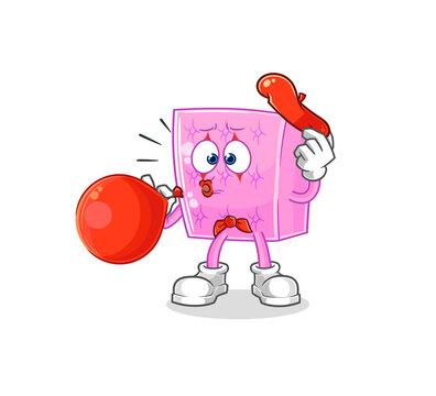 recommend clip art: mattress pantomime blowing balloon. cartoon mascot vector