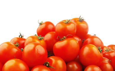 Heap of many tomatoes isolated on white background	