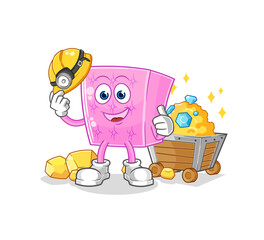 mattress miner with gold character. cartoon mascot vector