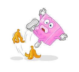mattress slipped on banana. cartoon mascot vector