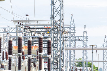 Many high voltage electrical insulators in power substation ,Energy supply to the community