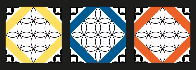 Stof per meter Tegels collectie. Kleurrijk mozaïek met een bloemenpatroon. Azulejos kunstontwerp. Spaanse, Portugese, Marokkaanse tegels set. © PaulSat
