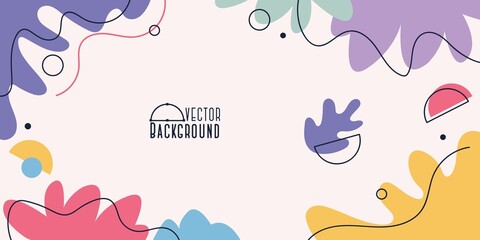 Trendy abstract background with various shapes. Colorful flat style design template with various dynamic shapes and lines. Vector illustration hand drawn design for banner, blog, flyer, social media
