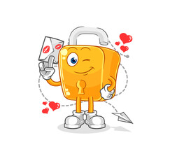 padlock hold love letter illustration. character vector