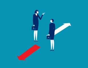 Two business person discuss the direction. Business guide vector illustration