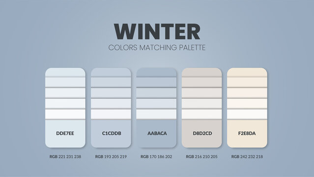 Winter tone colour schemes ideas.Color palettes are trends combinations and palette guides this year, a table color shades in RGB or  HEX. A color swatch for a spring fashion, home, or interior design