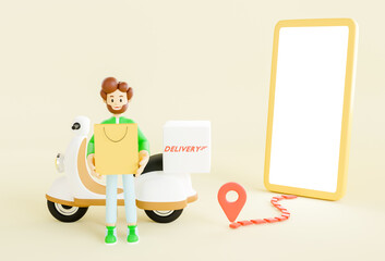 3d illustration.Online delivery service concept, delivery home and office by scooter and motorcycle