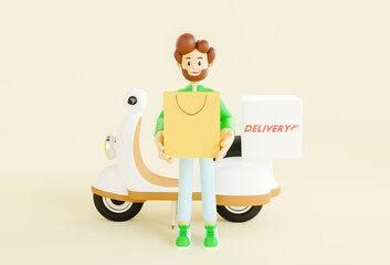 3d illustration.Online delivery service concept, delivery home and office by scooter and motorcycle