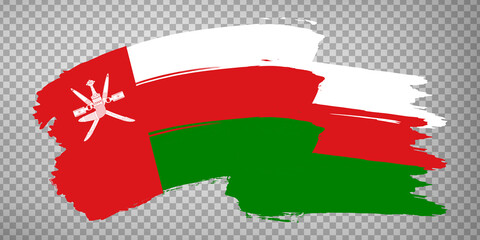 Flag  Oman brush stroke background.  Flag waving  Sultanate of Oman on transparent background for your web site design, app, UI.  EPS10.