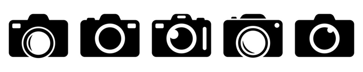 Camera vector icons set on white background. Photo camera black silhouette. Vector 10 ESP.