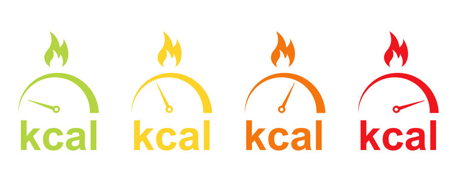 Kilocalories (kcal) icons with fat burn. Indicator burn fat from low to high. Scale with loss calorie.