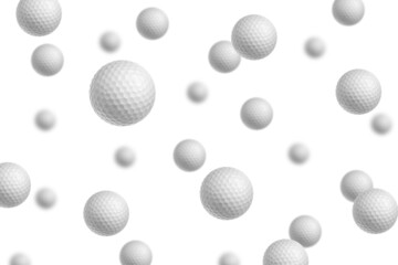 Falling Golf ball isolated on white background, selective focus