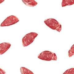 beef steak, raw Meat, isolated on white background, SEAMLESS, PATTERN