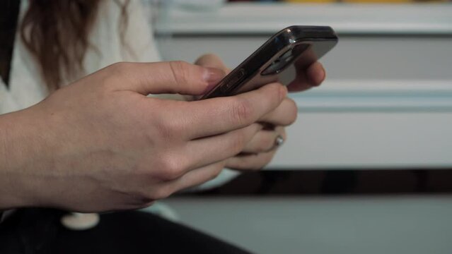 Girl Typing Message On Smart Phone