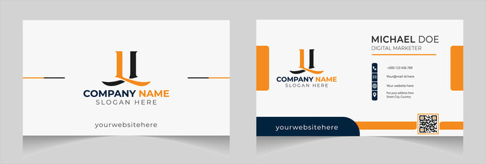 Orange and Blue corporate business card, name card template, horizontal simple clean layout design template, Business banner template for website