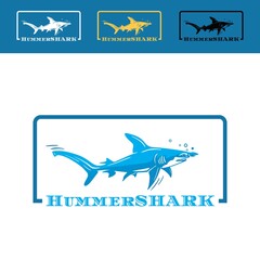 hummer shark logo, silhuette of blue great sea predator swimming, vector illustrations