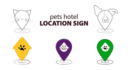 Pets Hotel location sign, cat, dog, illustration, vector, map, animal, house