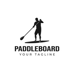 Vector design of Man on a black silhouette soup paddle board,temple