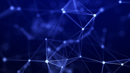 Abstract geometric background with connecting points and lines. Abstract blue digital background. Network concept. Big data complex with compounds. 3D rendering.