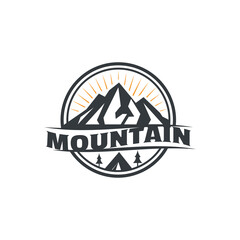 Mountain, adventure and sunshine logo design inspiration for Adventure Travel, camping